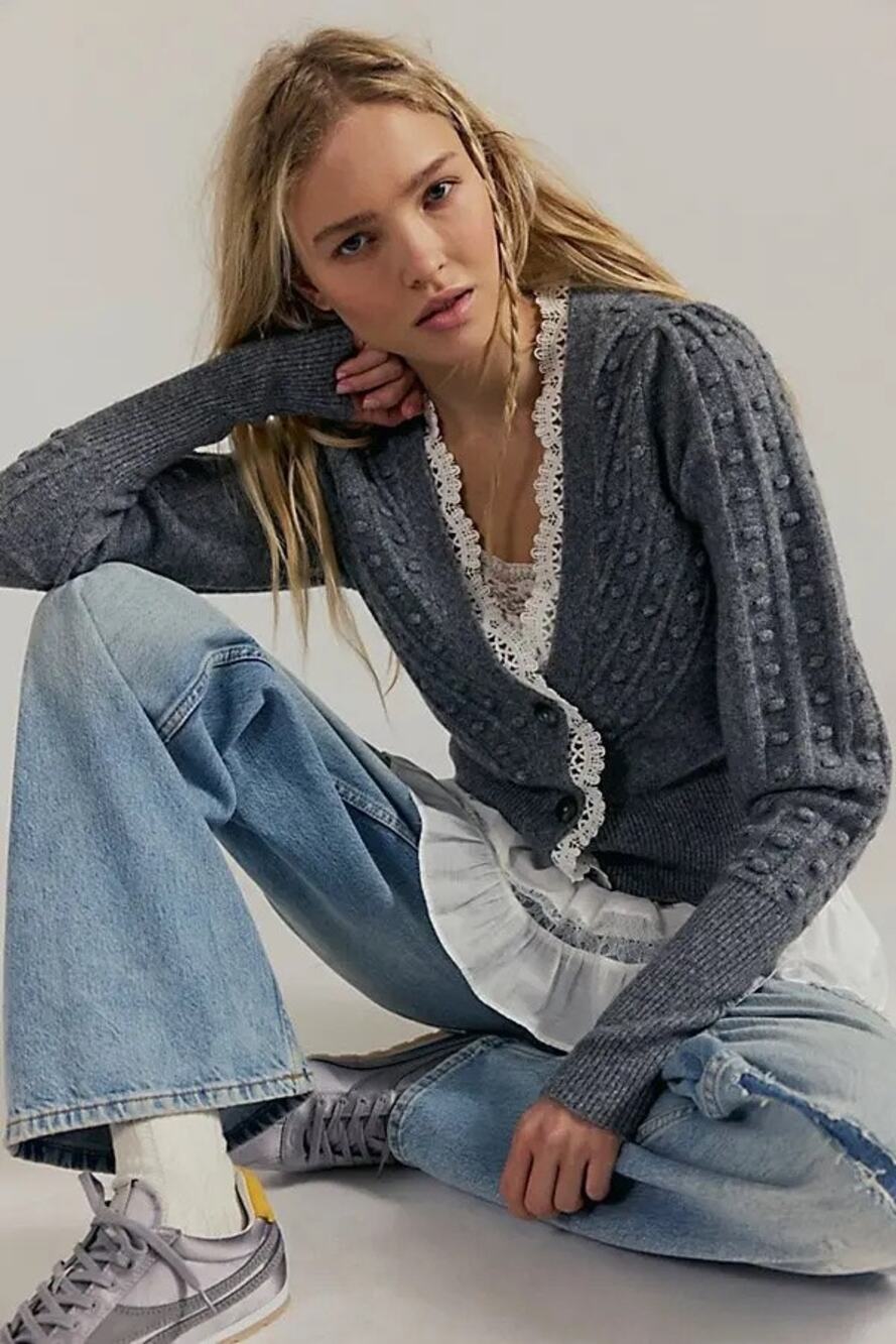 Free People Lace Softspun Long Sleeve Cardi, NWT, Size XS